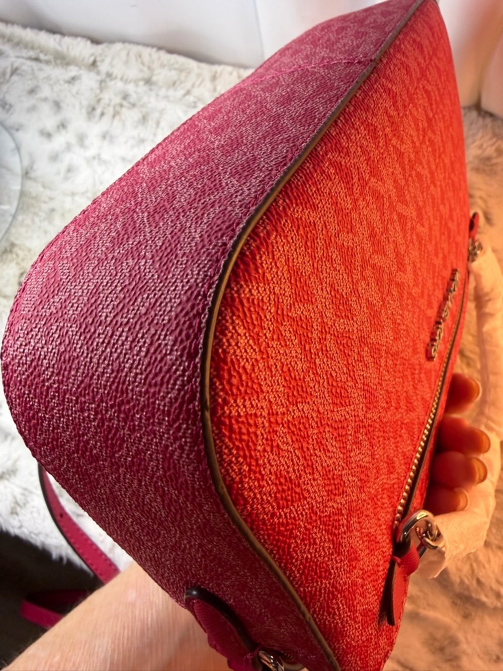 Michael Kors Pink-Red Signature Crossbody Bag - Picture 10 of 16
